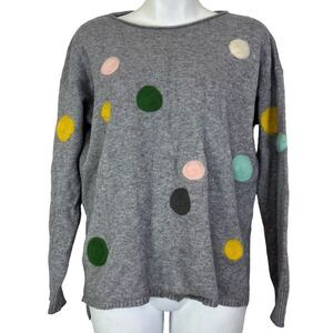 PATRIZIA LUCA MILANO Gray Long Sleeve Pullover Dot Embroidered Sweater sz XS